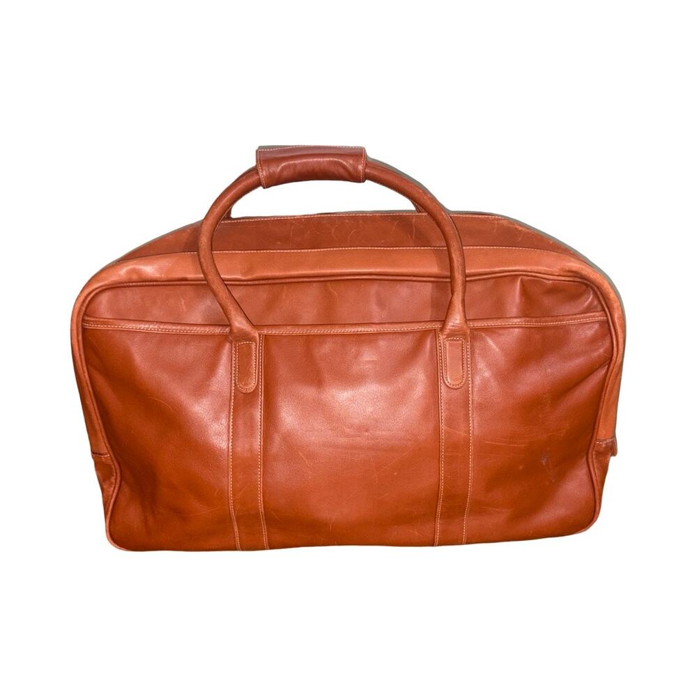 Vintage COACH Cognac Brown Leather‎ Duffel Travel Bag Weekender
